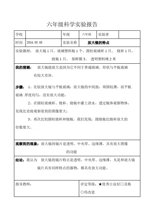 教科版六年级科学下册实验资料报告材料单(全)