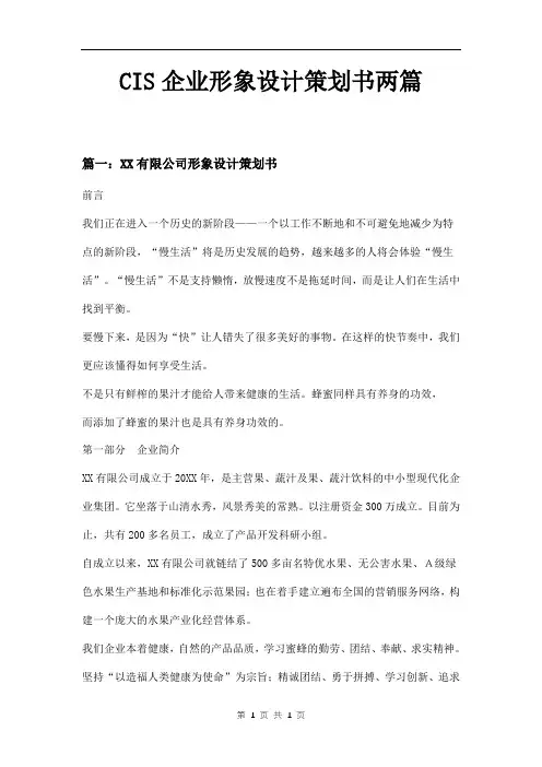 CIS企业形象设计策划书两篇
