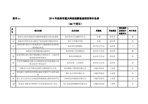 12014年杭州市重大科技创新备选项目审计名单