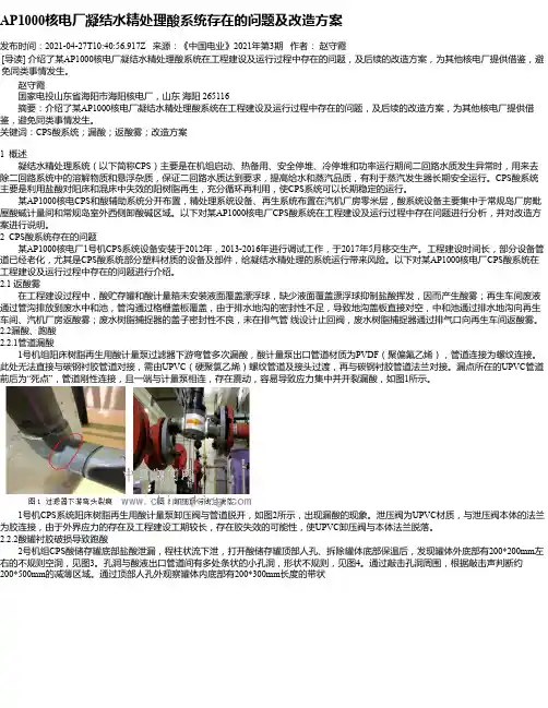 AP1000核电厂凝结水精处理酸系统存在的问题及改造方案