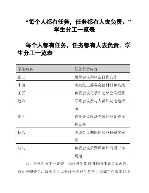 “每个人都有任务,任务都有人去负责。”学生分工一览表