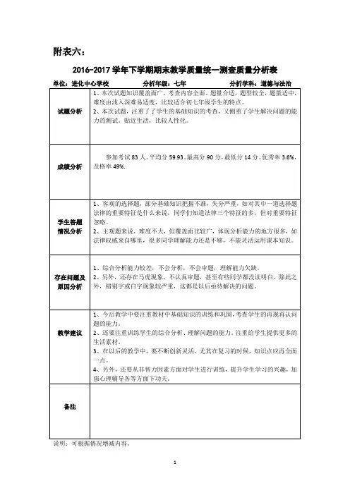 七年 道德与法治质量分析
