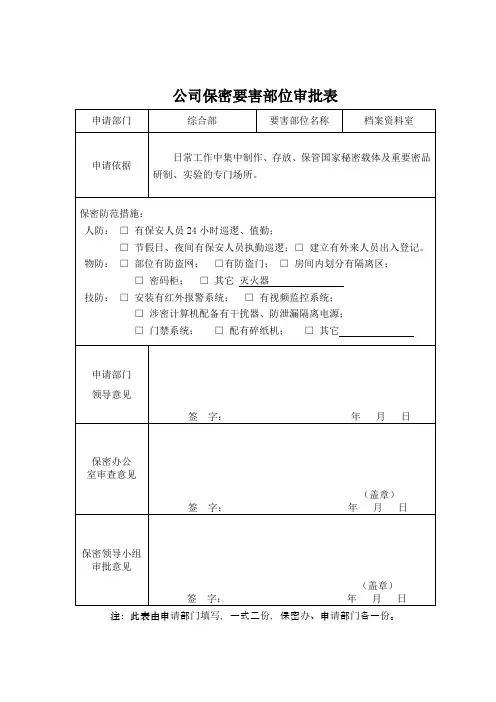 要害部位审批表