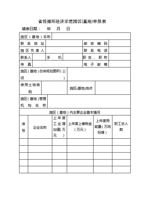 省级循环经济示范园区(基地)申报表