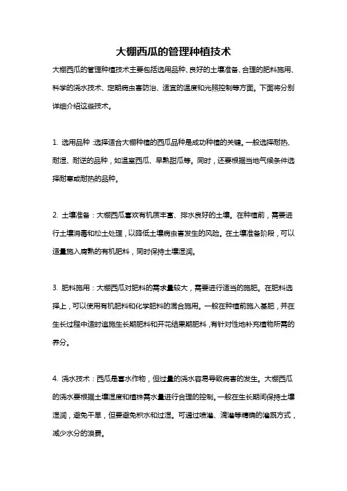大棚西瓜的管理种植技术