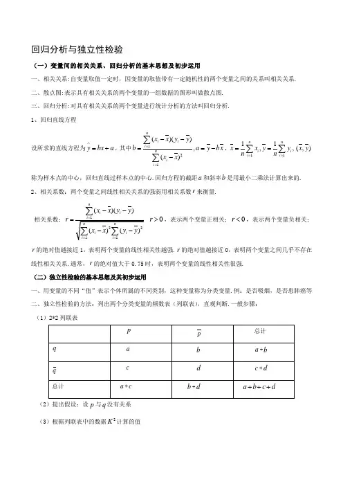 2018 高考 回归分析和独立性检验专题复习(学生版)