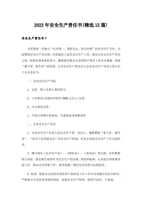 2023年安全生产责任书(精选15篇)_3