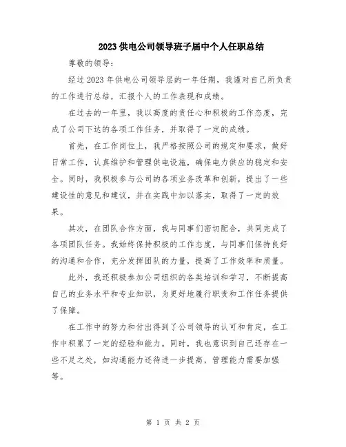 2023供电公司领导班子届中个人任职总结