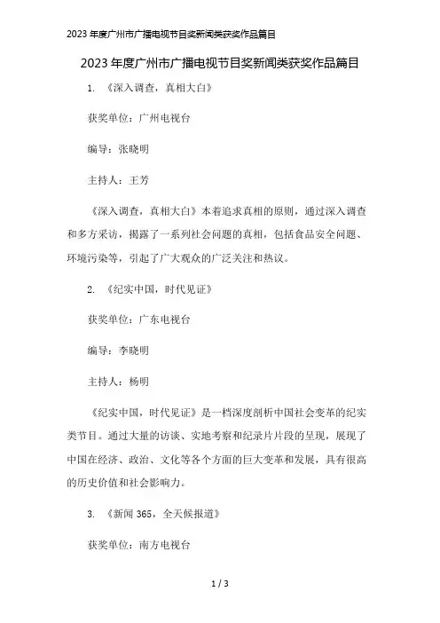 2023年度广州市广播电视节目奖新闻类获奖作品篇目精简版
