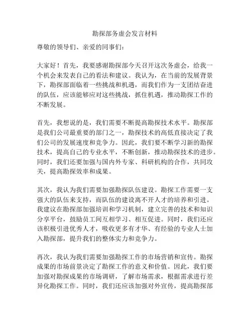 勘探部务虚会发言材料