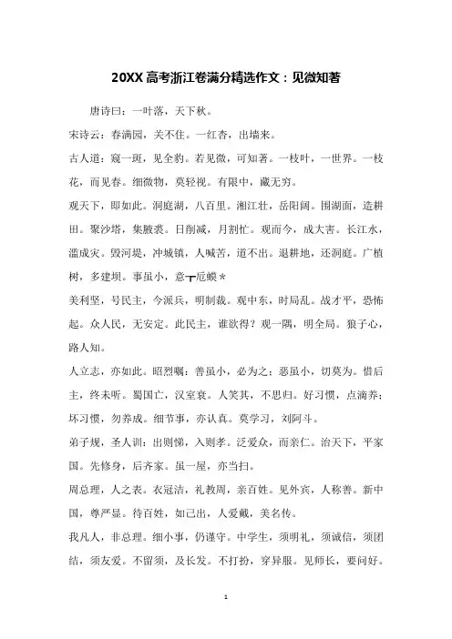 20XX高考浙江卷满分精选作文：见微知著