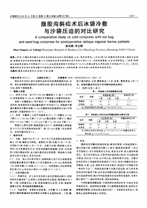 腹股沟斜疝术后冰袋冷敷与沙袋压迫的对比研究