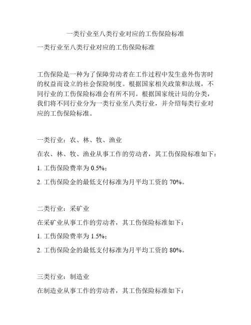 一类行业至八类行业对应的工伤保险标准