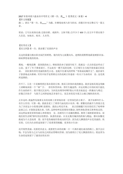 2017年贵州省六盘水市中考作文《那一次,我__ 》优秀范文(5篇)-4