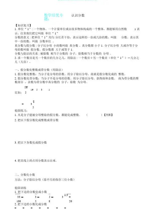 苏教版五年级下册认识分数培优专题