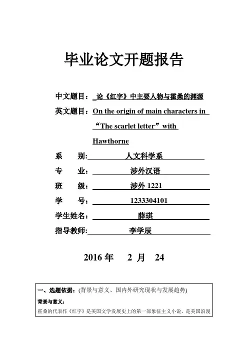 毕业论文：红字中海斯特形象分析的开题报告【范本模板】