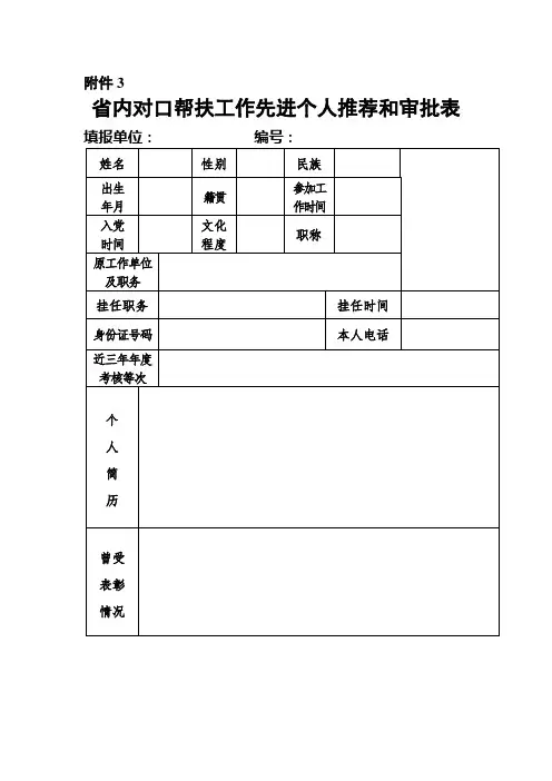 省内对口帮扶工作先进个人推荐和审批表