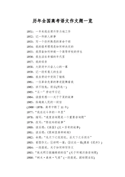 历年全国高考语文作文题一览