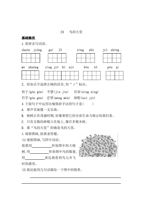 五年级语文上册 一课一练 23 鸟的天堂(含答案)