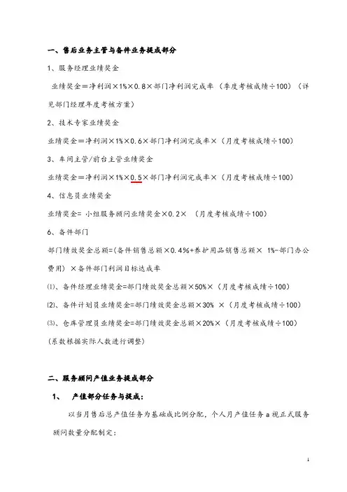 汽车4S店售后工资绩效考核方案