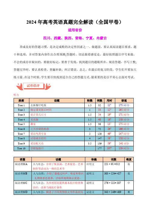 2024年高考英语真题完全解读(全国甲卷)(真题解读)