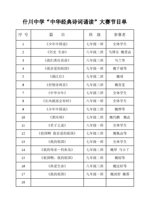 什川中学“中华经典诵读”大赛节目单