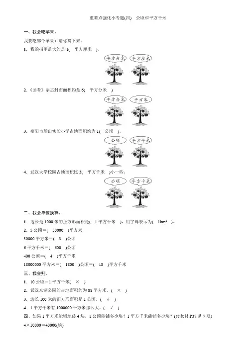 四年级上册数学一课一练-第2单元重难点强化小专题 公顷和平方千米∣人教新课标
