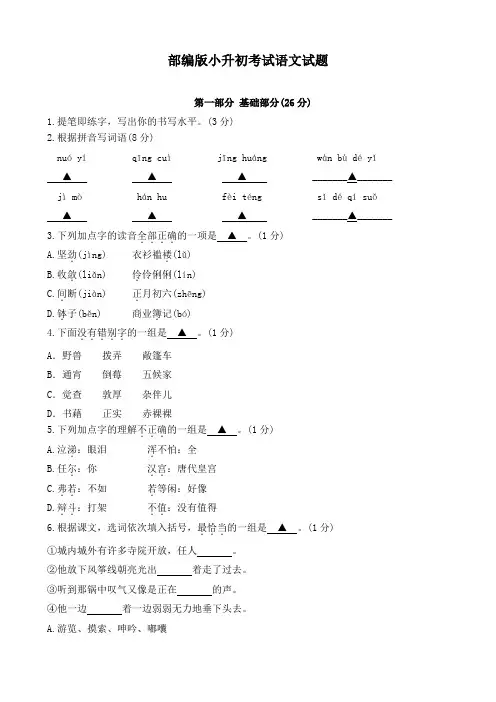 部编版六年级小升初语文冲刺模拟卷(含答案解析)