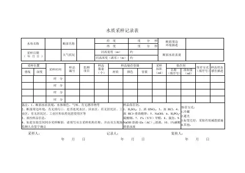 水质采样记录表