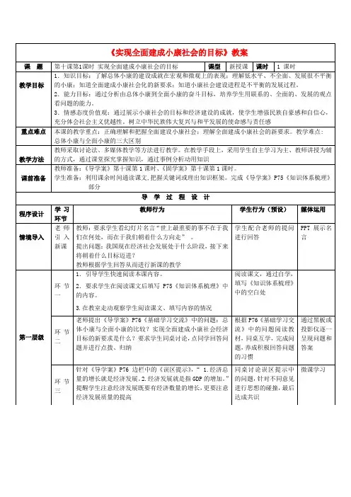 高中政治 10.1实现全面建成小康社会的目标教案 新人教版必修1