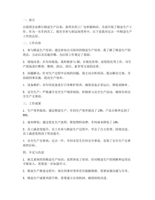 车间精益生产个人工作总结