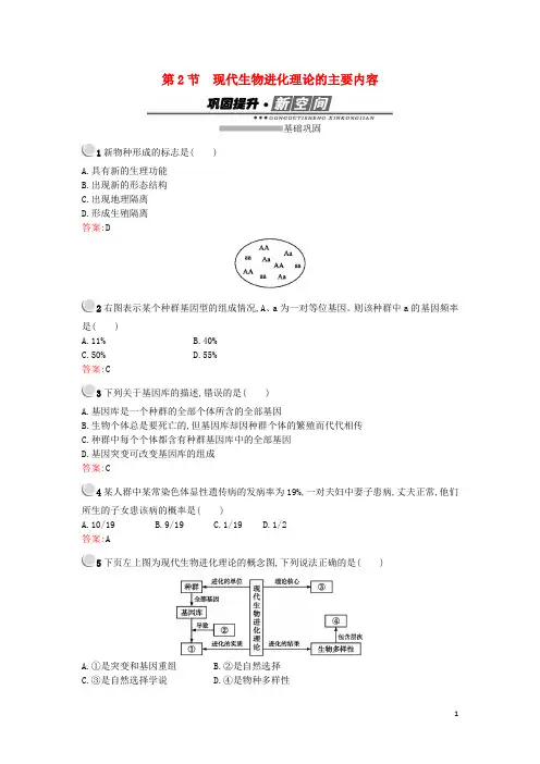 2017_2018学年高中生物第七章现代生物进化理论7.2现代生物进化理论的主要内容练习新人教版必修2