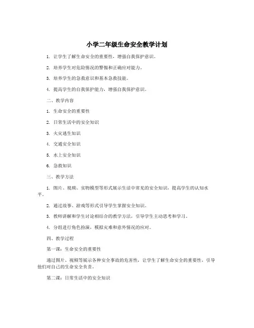 小学二年级生命安全教学计划
