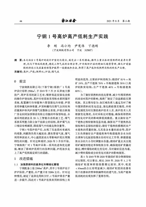 宁钢1号高炉高产低耗生产实践