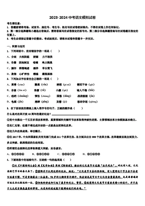 2024年福建省漳州市龙海市第二中学中考语文模试卷含解析