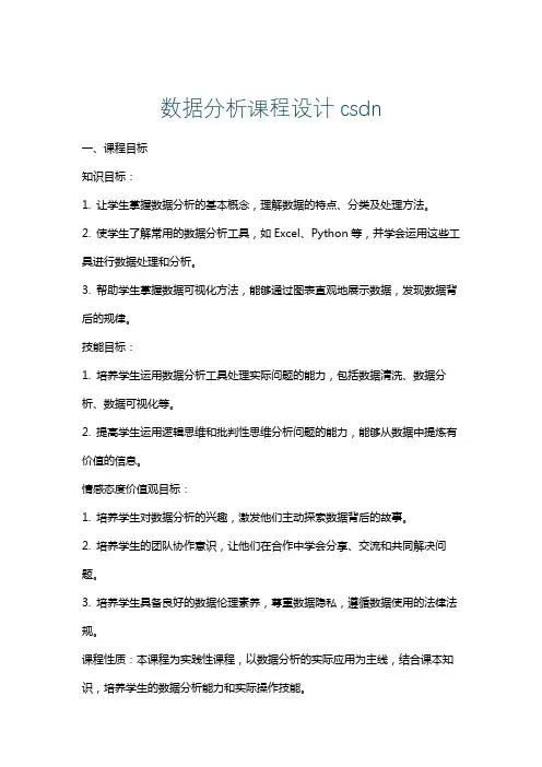 数据分析课程设计csdn