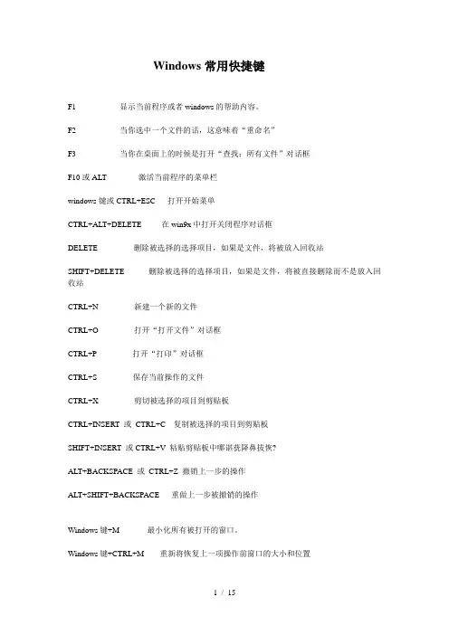 办公软件常用快捷键