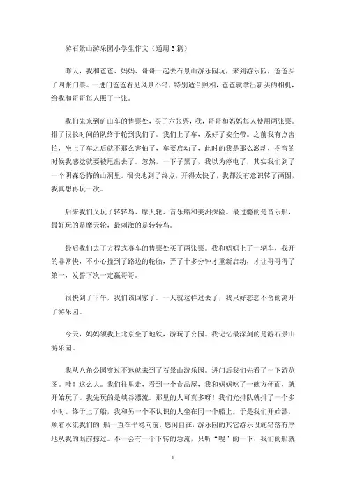 游石景山游乐园小学生作文(通用3篇)(最新)