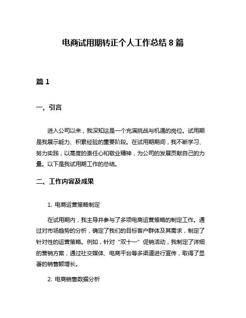 电商试用期转正个人工作总结8篇