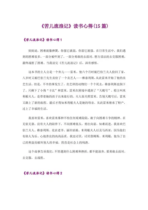 《苦儿流浪记》读书心得(15篇)