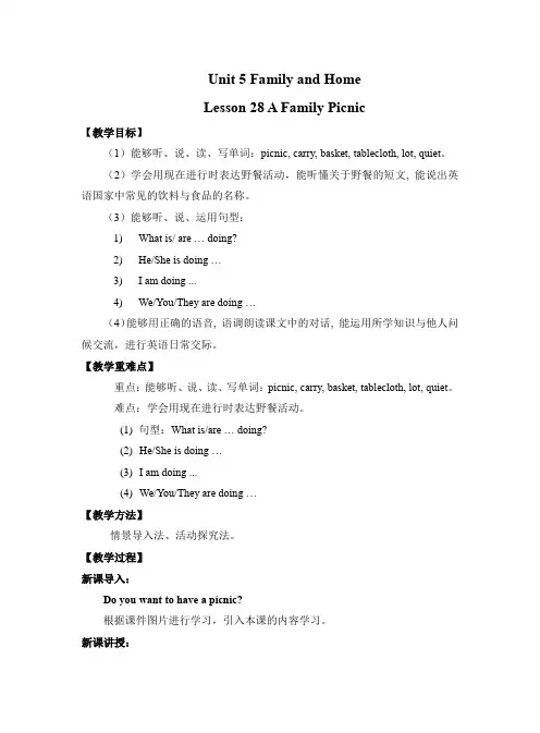 Unit 5 28 A Family Picnic 教案2023-2024学年冀教版英语七年级上册