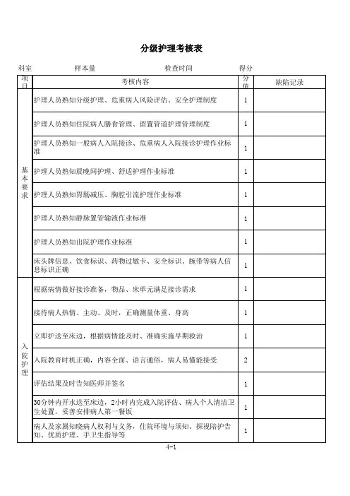分级护理考核表1