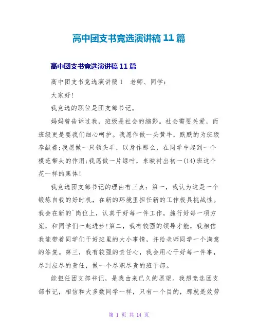 高中团支书竞选演讲稿11篇