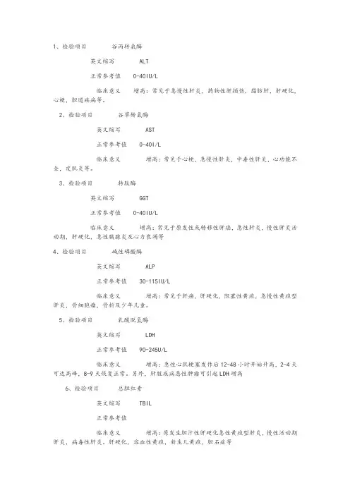 生化检验指标相应缩写及所代表意义41660