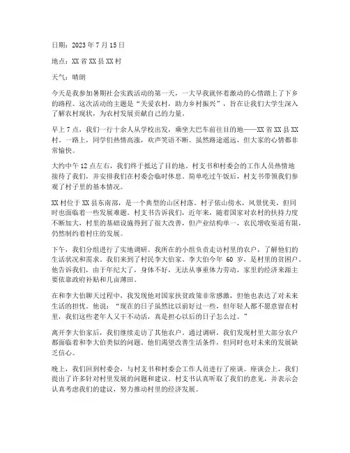 暑期社会实践下乡日记