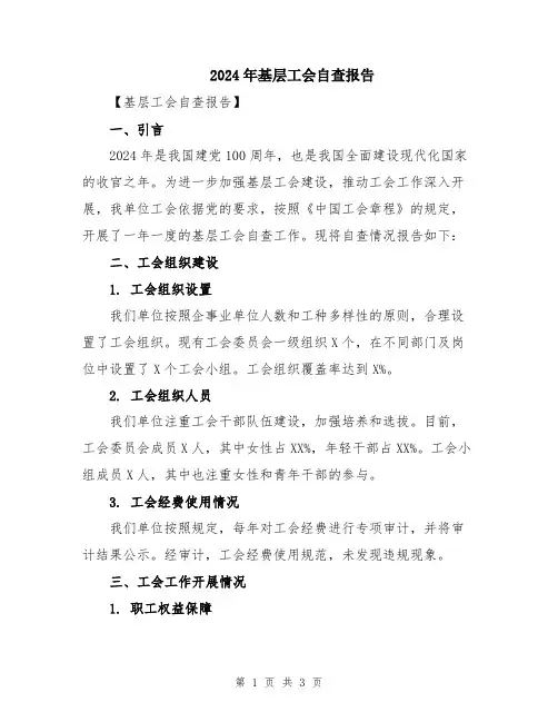 2024年基层工会自查报告
