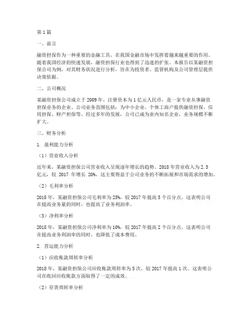 融资担保财务分析报告(3篇)
