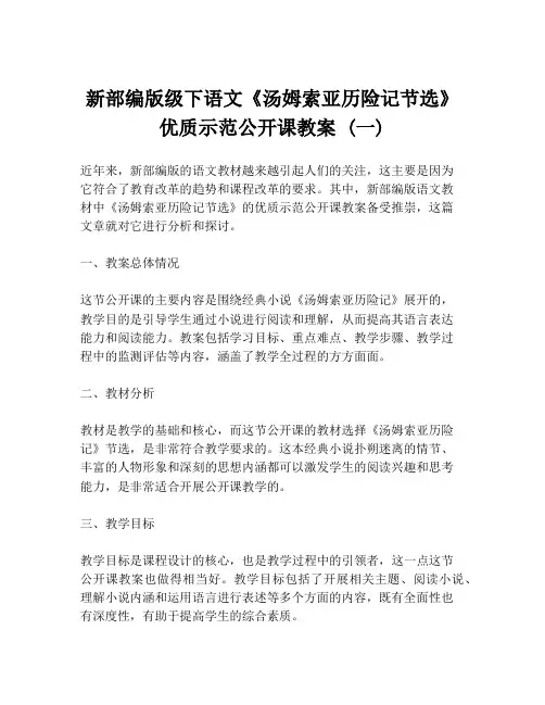 新部编版级下语文《汤姆索亚历险记节选》优质示范公开课教案 (一)