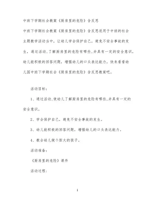中班下学期社会教案《厨房里的危险》含反思