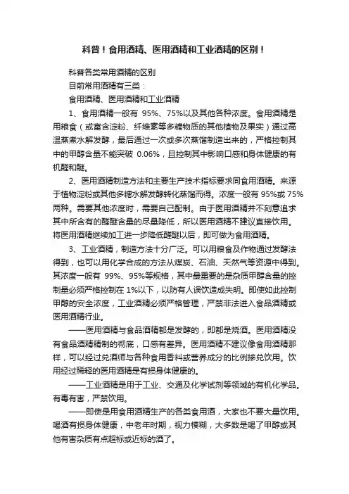 科普！食用酒精、医用酒精和工业酒精的区别！